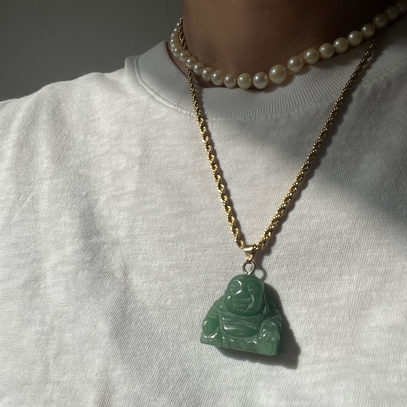 Natural Nephrite Jade lucky Buddha Pendents for couples gold-plated chain - Picture 7 of 14